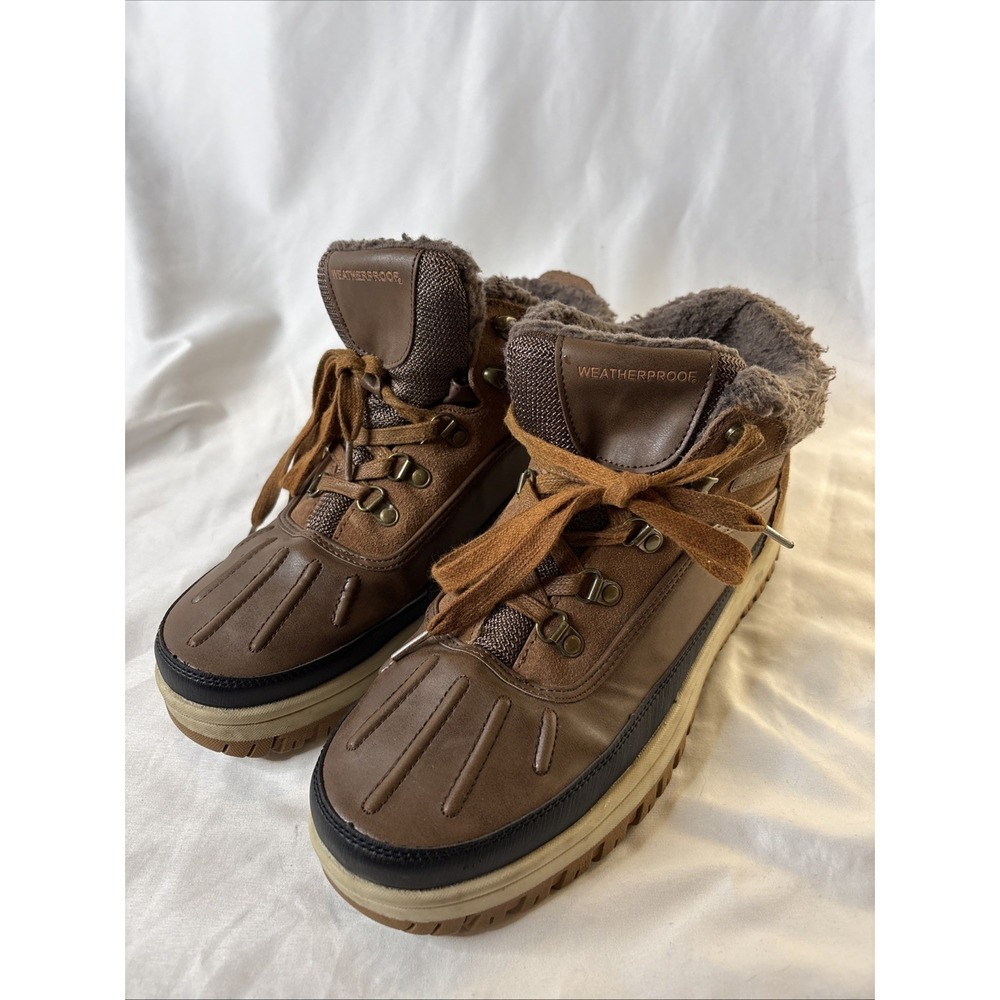 Weatherproof Men's 10 Landon Leather Winter Snow‎ Boots Brown 1527213